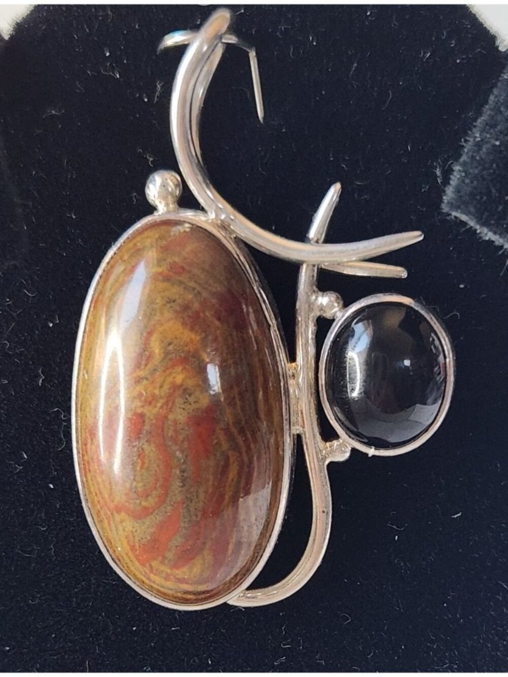 Pendant Jasper & Onyx 13.5 gr 15mm loop 925 Silver  50mm x 30mm - Picture 7 of 9